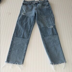 Frame Le Nouveau Straight Leg Jeans Women’s Size 26 Distressed Raw Hem Patchwork